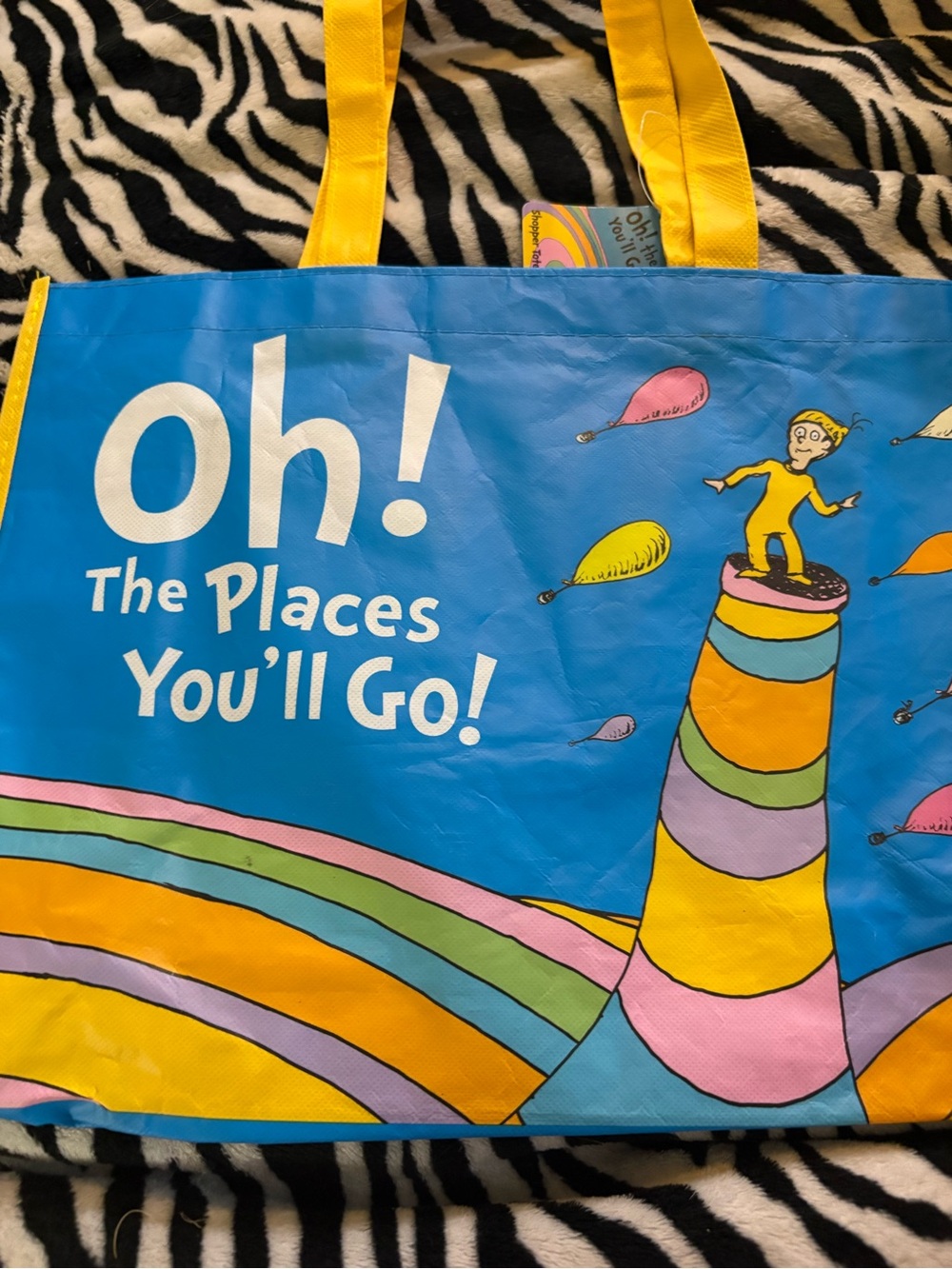 Dr. Seuss Blue Tote Bag with Yellow Handles and Multicolor Accents